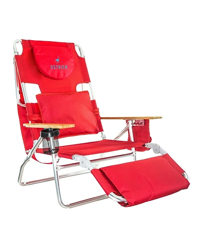Ostrich The Deluxe 3N1 Lightweight Outdoor Beach Lounge Chair w/ Footrest, Red
