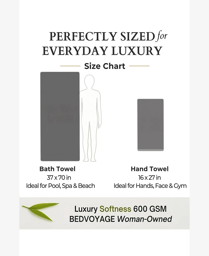 BedVoyage Luxury Oversized Viscose Bamboo and Cotton Bath Sheet, 37" x 70"