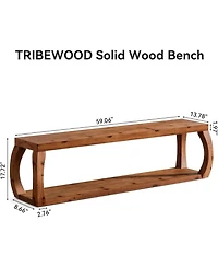 Tribesigns 2-Tier Solid Wood Dining Bench,59"Long Farmhouse Entryway Bench with Open Shelves,Rustic Storage Wooden Seating