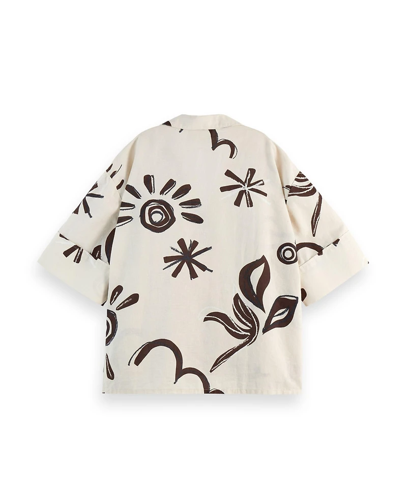 Scotch & Soda Women's Cotton Linen Printed Short Sleeve Top