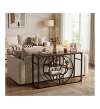 homfan Industrial 5-Tier Console Table with O-Shaped Metal Frame, 55" Narrow Entryway Table with Storage Shelves