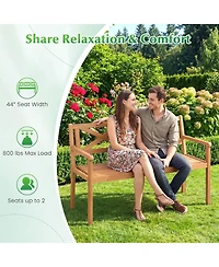 Sugift 2-Person Acacia Wood Garden Bench with Wide Armrests and Slatted Seat