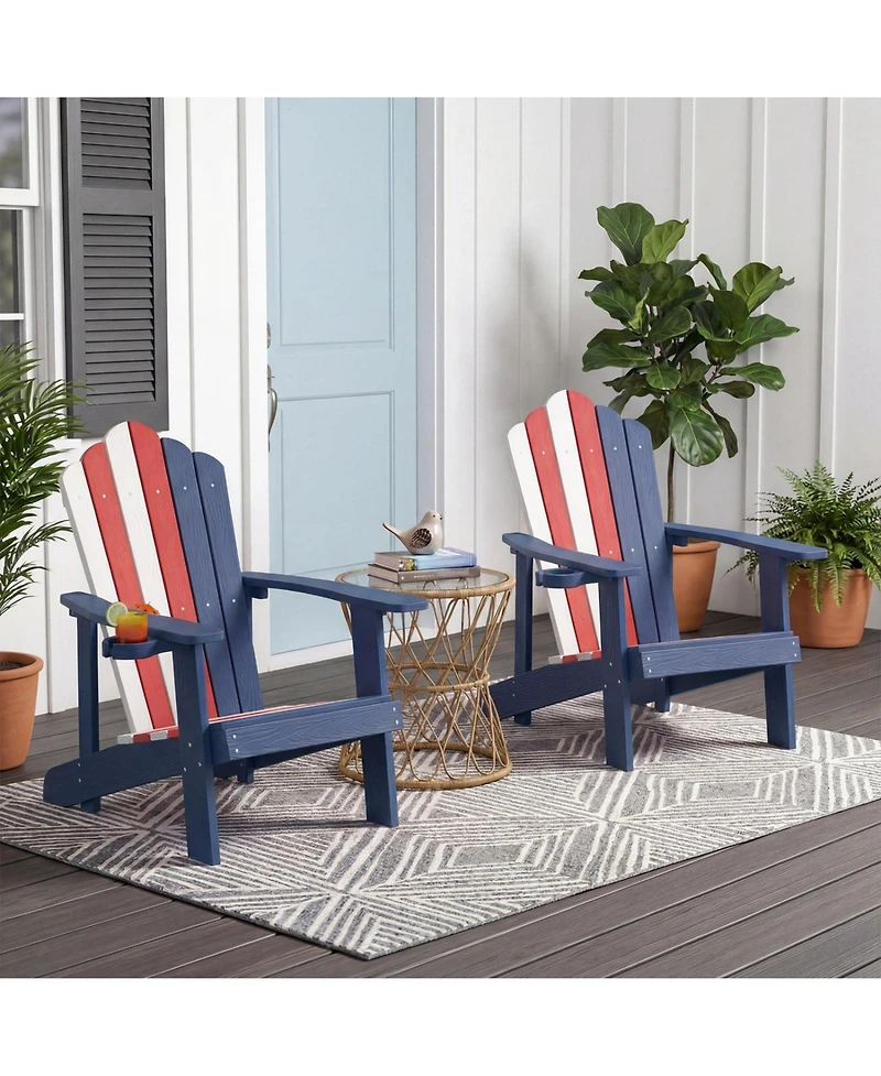 Sugift Weather Resistant Hips Outdoor Adirondack Chair with Rotatable Cup Holder