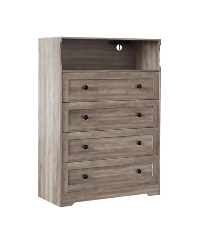 homfan Tall 4 Drawer Dresser with Led Light and Charging Station, Slim Storage Chest for Bedroom, Closet, Entryway, Living Room
