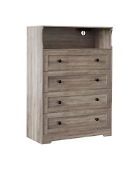 homfan Tall 4 Drawer Dresser with Led Light and Charging Station, Slim Storage Chest for Bedroom, Closet, Entryway, Living Room