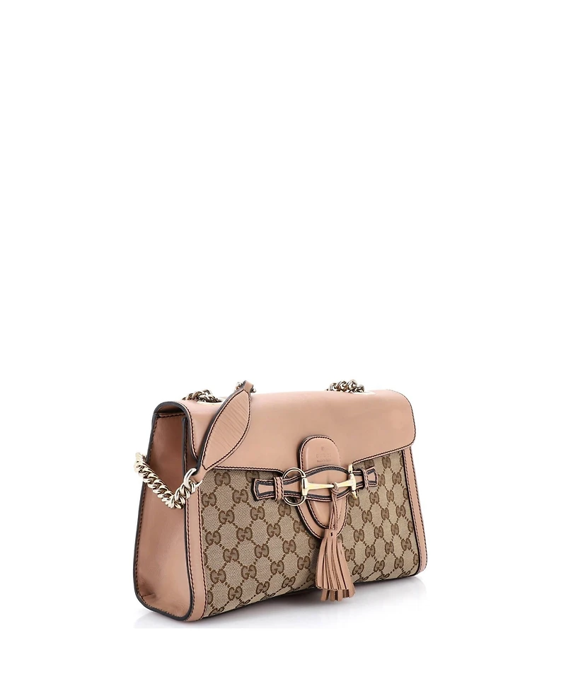 Pre-Owned Gucci Medium Emily Chain Flap Shoulder Bag Gg Canvas and Leather