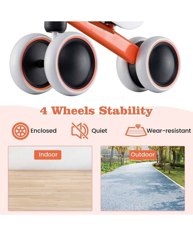 Toddler Balance Bike with 4-Wheel Design for Stability and Easy Riding