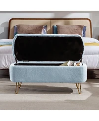 sumyeg Storage Ottoman Bench for End of Bed Gold Legs Modern Grey Faux Fur Entryway Upholstered Padded