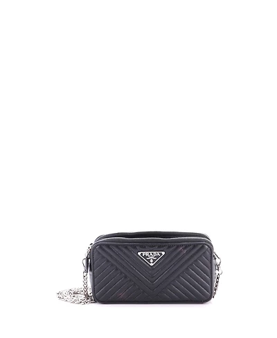 Pre-Owned Prada Mini Double Zip Wallet on Chain Crossbody Chevron Leather
