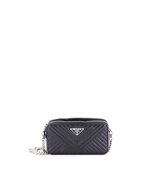 Pre-Owned Prada Mini Double Zip Wallet on Chain Crossbody Chevron Leather