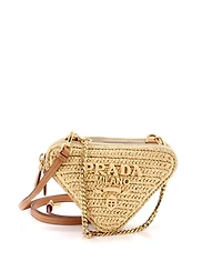Pre-Owned Prada Mini Triangle Logo Zip Around Shoulder Bag Raffia and Leather