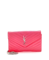Pre-Owned Saint Laurent Medium Classic Monogram Wallet on Chain Matelasse Chevron Grainy Patent