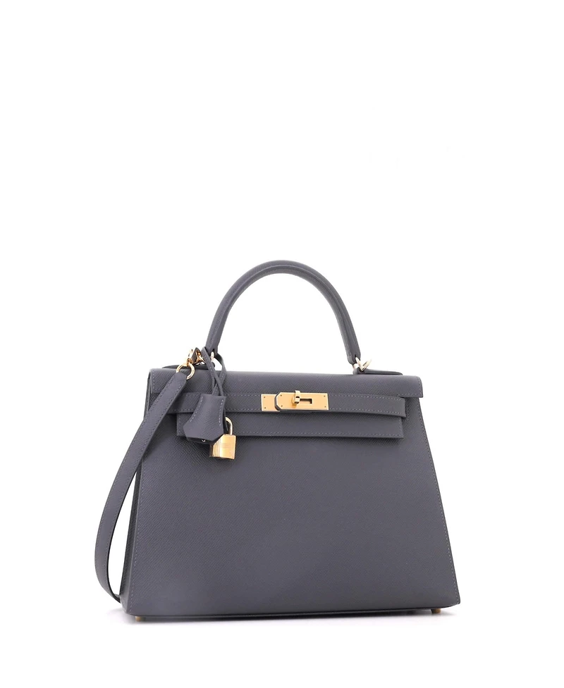 Pre-Owned HERMES Kelly 28 Handbag Grey Epsom with Permabrass Hardware