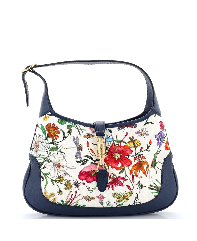 Pre-Owned Gucci Medium Jackie Hobo Flora Canvas with Leather