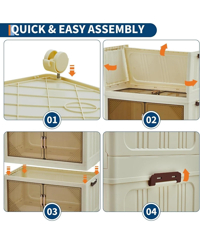 gaomon Stackable Plastic Storage Bin with Lid, Collapsible Storage Drawer, Magnetic Doors, Lockable Wheels, Collapsible Organizer for Closet, Bedroom