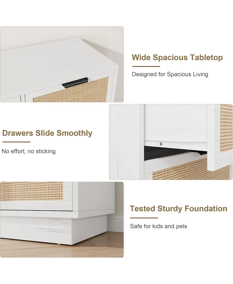 gaomon Farmhouse Rattan Tv Stand for Living Room, Entertainment Center with 7 Storage Drawer and Metal Handle