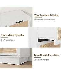 gaomon Farmhouse Rattan Tv Stand for Living Room, Entertainment Center with 7 Storage Drawer and Metal Handle