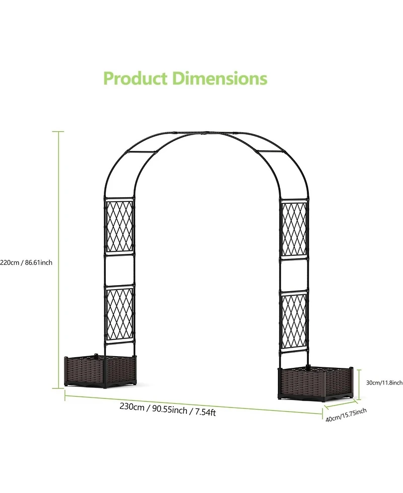 gaomon 90.5" Garden Arbor, with Planter Boxes, Metal Arch Trellis for Climbing Plants
