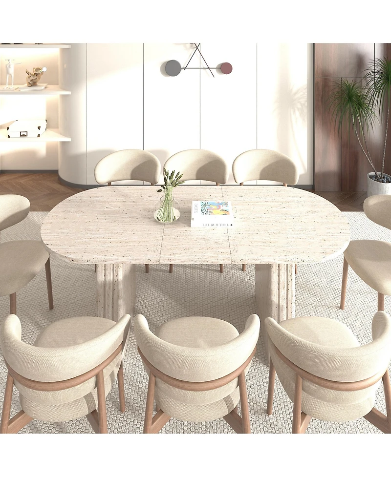 Boyel Living Kitchen extendable dining table for 4-8 people, oval kitchen table with wooden strip base for family living room
