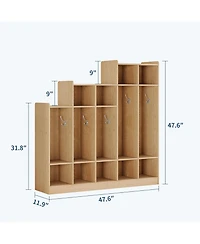 gaomon 5-Section Classroom Coat Locker with 9 Cubbies, Daycare Cubby Storage Organizer with 10 Hooks for Home, School, Nursery, Kindergarten