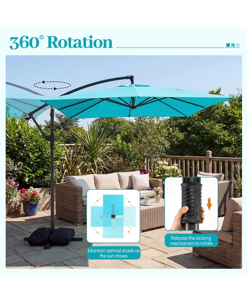 Sugift 8 x 8 ft Square Offset Cantilever Patio Umbrella with 360 Rotation and Crank Lift