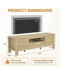 homfan 55" Farmhouse Tv Stand with Doors - Entertainment Center for TVs Up to 60", Handleless Doors, Adjustable Shelves and Cable Management