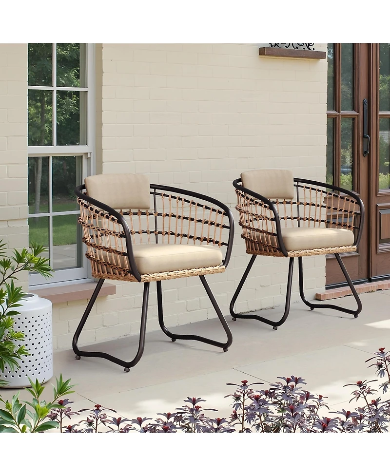 Pellebant Outdoor Patio Wicker Dining Chairs Pe Rattan Seating Set with Cushion