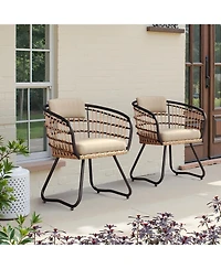 Pellebant Outdoor Patio Wicker Dining Chairs Pe Rattan Seating Set with Cushion