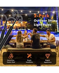 Sugift 10 ft String Light Poles 2 Pack Outdoor Metal Poles with Top Arc Hook