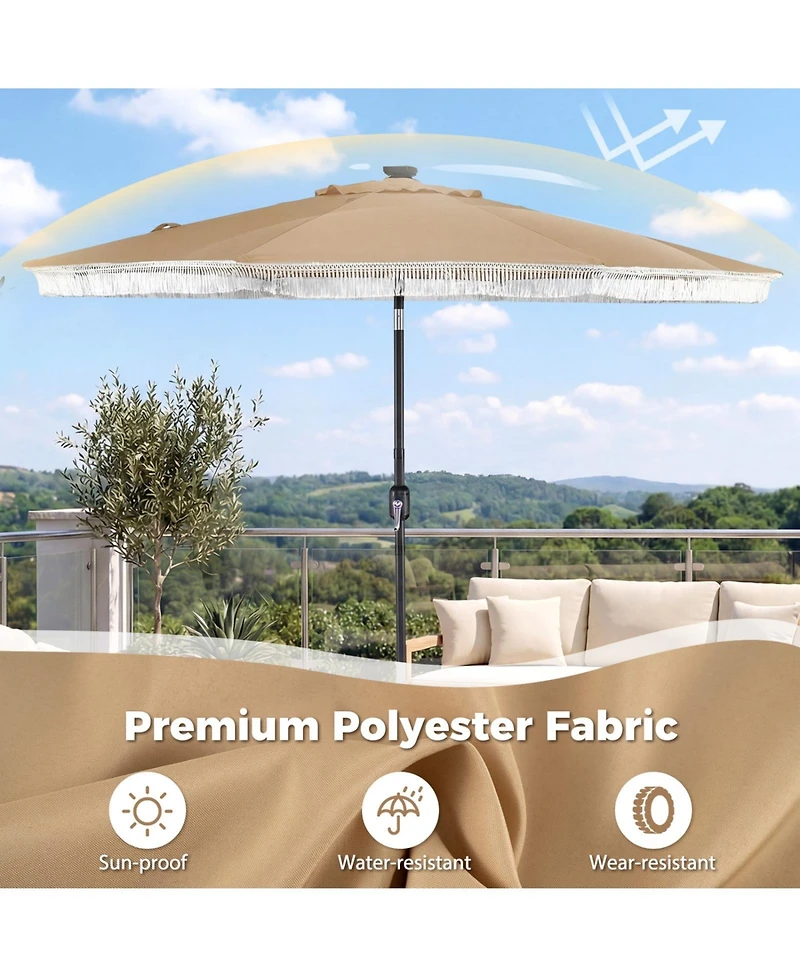 Sugift 9 ft Solar Patio Market Umbrella with 24 Led Lights for Yard and Garden