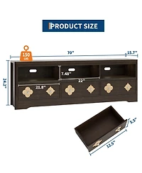 homfan Farmhouse 70" TV Stand for Tvs Up to 85" – Mid Century Entertainment Center with Carved Drawer and Open Shelves, Console Living Room