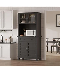 homfan Farmhouse 72'' Coffee Bar Cabinet with Glass Doors and Drawer