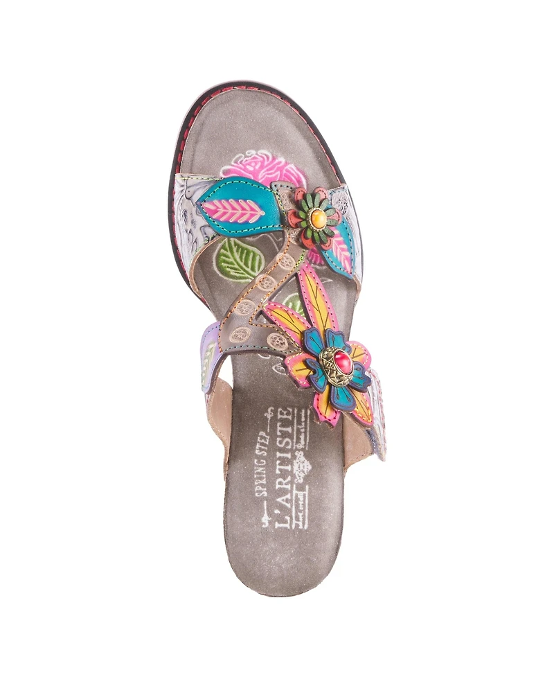 L'Artiste Women's Rossie Slide Sandal with Hand-Painted Leather