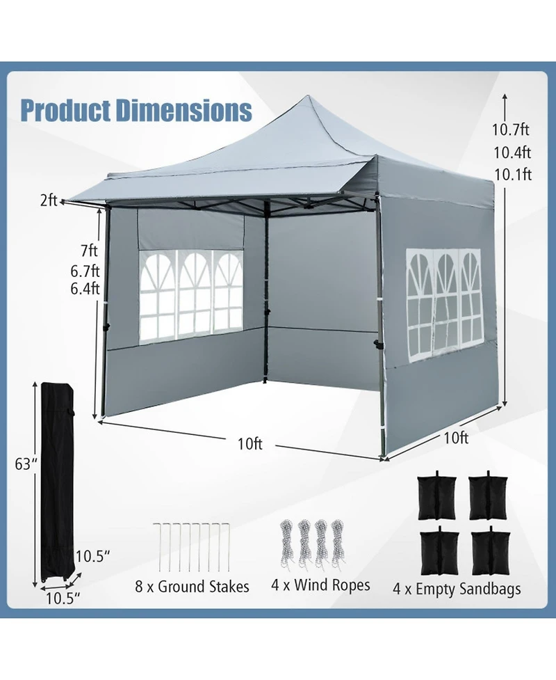 Sugift 10 x 10 Feet Pop-Up Canopy Tent with 3 Sidewalls and Awning for Party Picnic Event