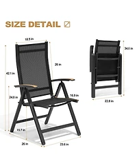 Pellebant Outdoor Patio Aluminum Folding Teak Armrest Dining Chairs