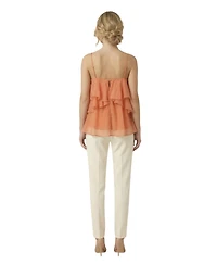 Modenaire Women's Halter Ruffle Chiffon Floral Applique Top