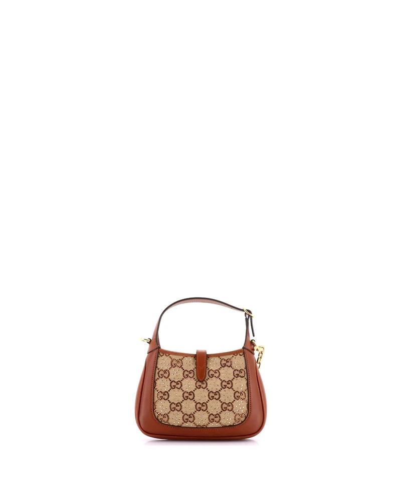 Pre-Owned Gucci Mini Jackie 1961 Chain Hobo Crystal Embellished Gg Canvas