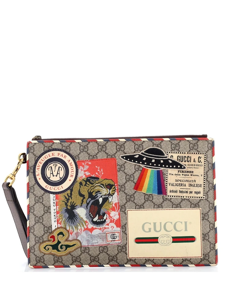 Pre-Owned Gucci Courrier Pouch Gg Coated Canvas with Applique