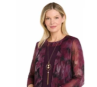 R & M Richards Women's Printed Puff-Sleeve Jacket Dress Set