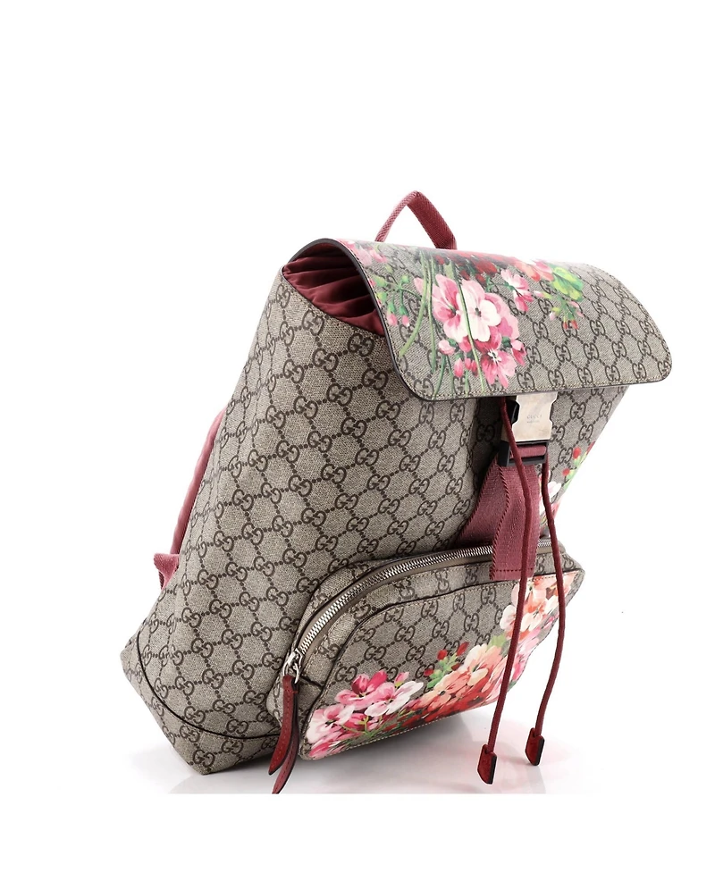 Pre-Owned Gucci Medium Buckle Backpack Blooms Print Gg Coated Canvas