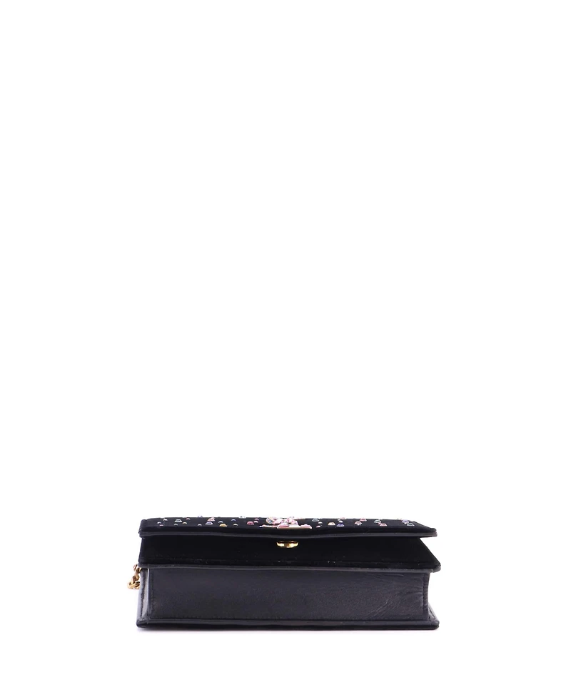 Pre-Owned Saint Laurent Classic Monogram Wallet on Chain Embellished Velvet