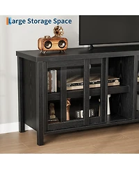 gaomon Sliding Glass Tv Stand for TVs, Mid-Century Entertainment Center with Storage Cabinet