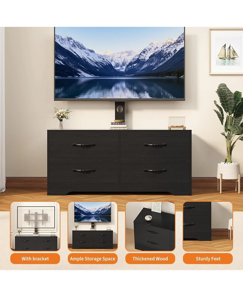 gaomon Tv Stand with Mount - Modern Entertainment Center, 6-Drawer Rattan Dresser for 32-85 Inch TVs