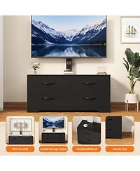 gaomon Tv Stand with Mount - Modern Entertainment Center, 6-Drawer Rattan Dresser for 32-85 Inch TVs