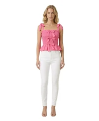 Modenaire Women's Smocked Bow-Strap Peplum Top