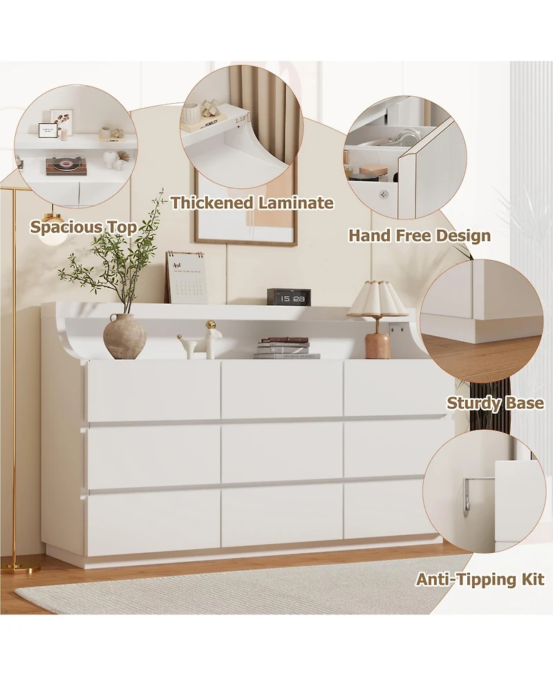 gaomon 9 Drawer Dresser for Bedroom, Handle-Free Storage Cabinet, Anti-Tipping, for Living Room and Entryway