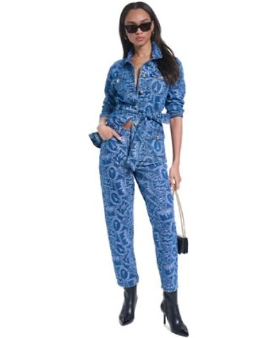 Karl Lagerfeld Paris Womens All Over Print Denim Trench Jacket Printed Denim Pants