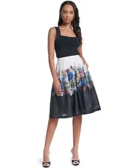 Karl Lagerfeld Paris Women's Printed Organza Floral Stripe A-Line Skirt