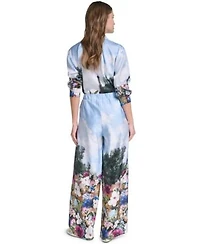 Karl Lagerfeld Paris Womens Printed Collared Neck Blouse Paris Scene Printed Pull On Pants