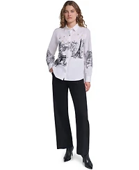 Karl Lagerfeld Paris Women's Parisian Graphics Long-Sleeve Shirt